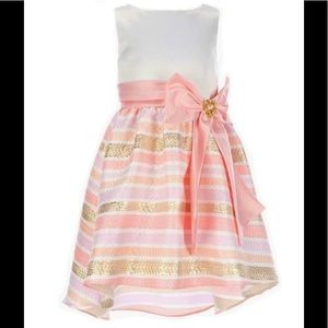 Rare Editions white, pink, gold formal dress with jeweled gold heart 10 NEW
